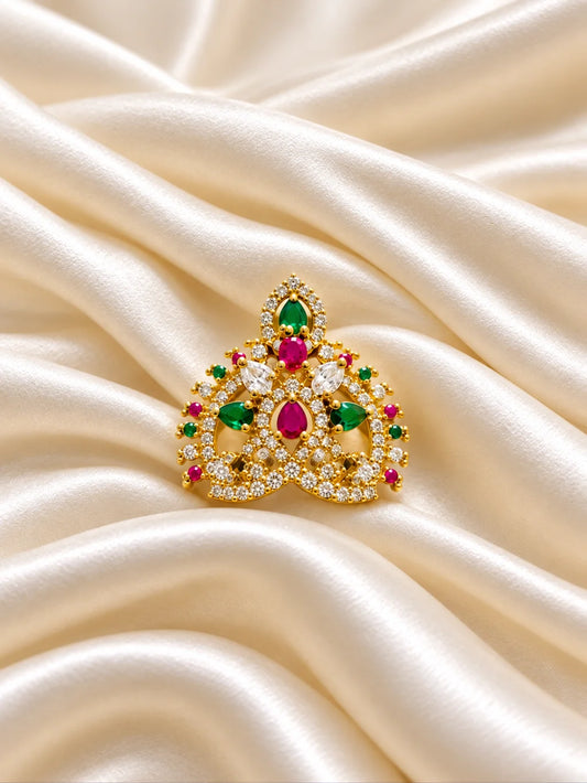 Shwet Kamal AD Mukut for Deity with white lotus-inspired design and sparkling American Diamond detailing
