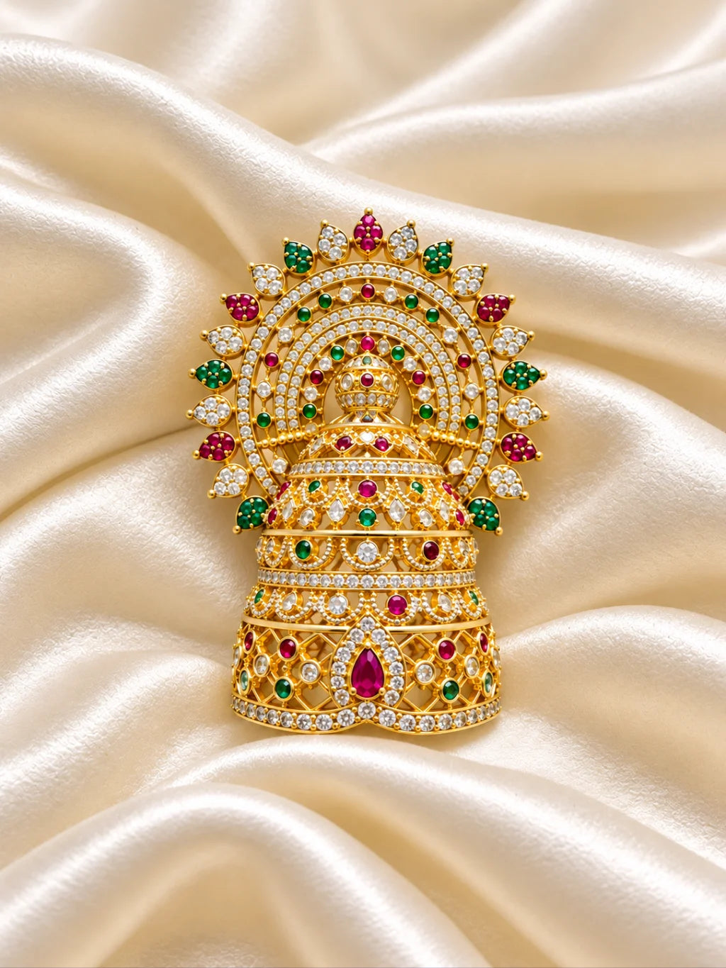 Shwet Ratna Darbar AD Mukut for Deity with white jewel-inspired styling and sparkling American Diamond detailing
