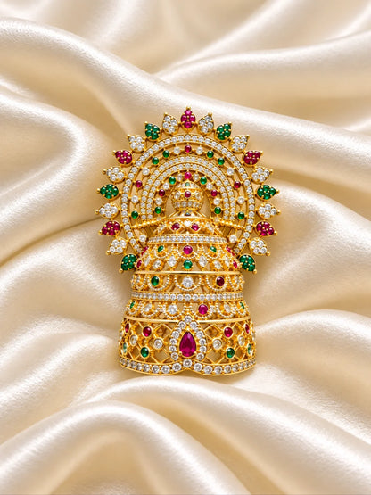 Shwet Ratna Darbar AD Mukut for Deity with white jewel-inspired styling and sparkling American Diamond detailing
