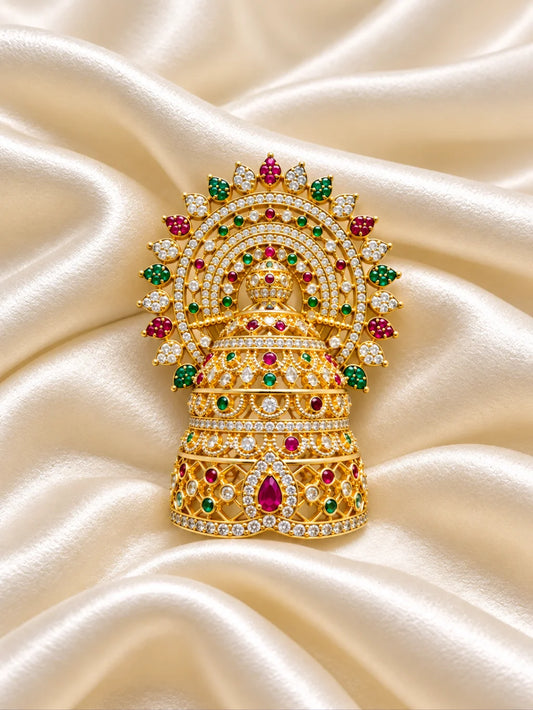 Shwet Ratna Darbar AD Mukut for Deity with white jewel-inspired styling and sparkling American Diamond detailing
