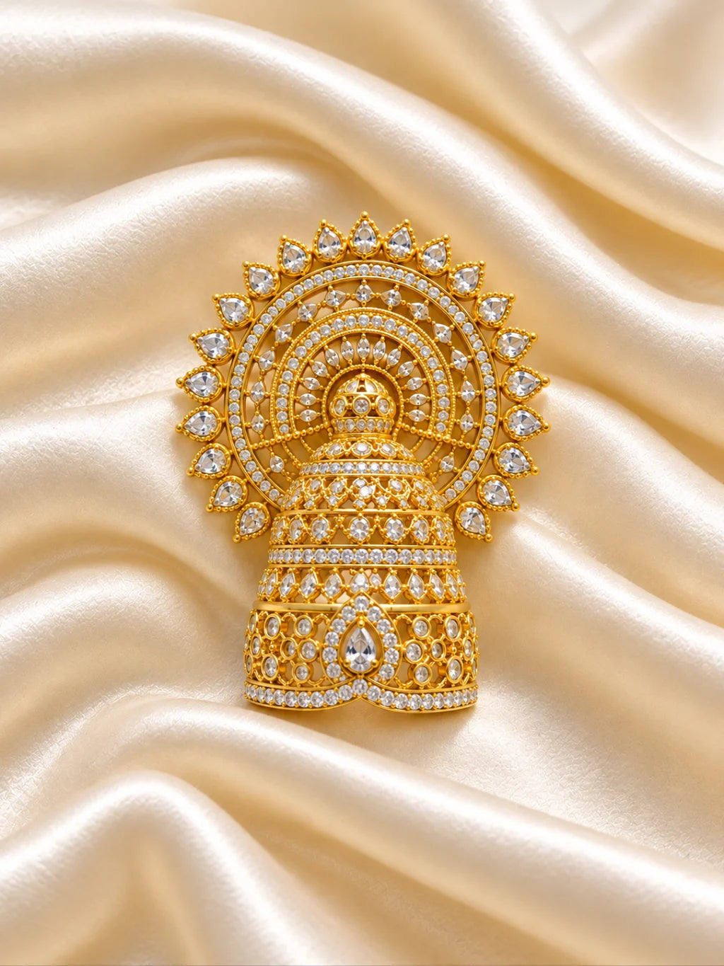 Shwet Ratna Darbar AD Mukut for Deity with white jewel-inspired styling and sparkling American Diamond detailing
