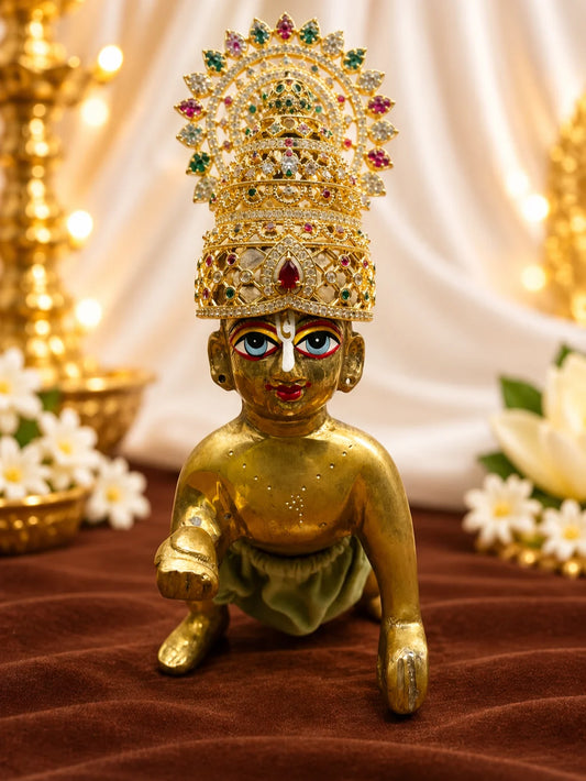 Shwet Ratna Darbar AD Mukut for Deity with white jewel-inspired styling and sparkling American Diamond detailing
