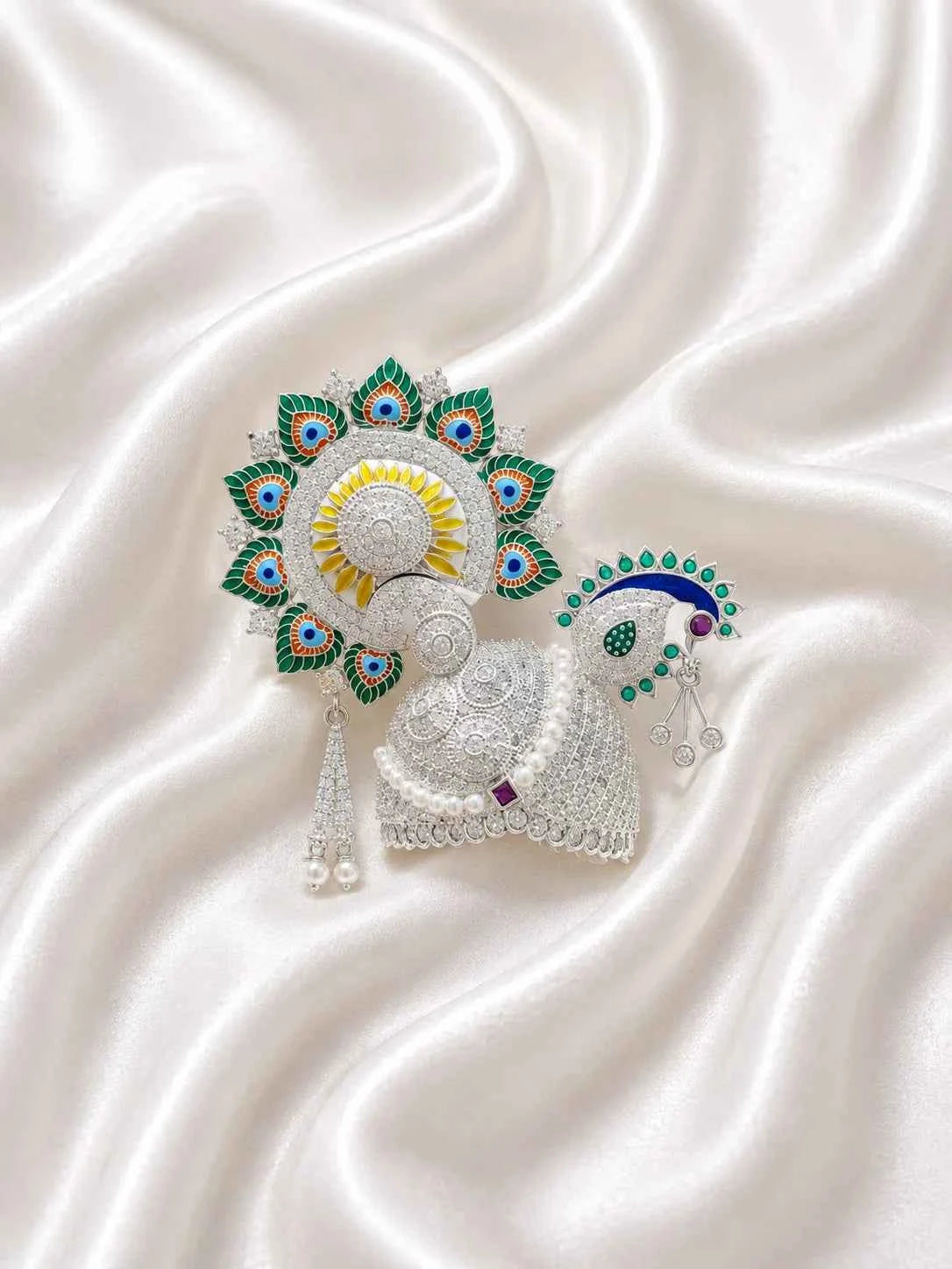 Silver Peacock Rajkala AD Mukut for Deity