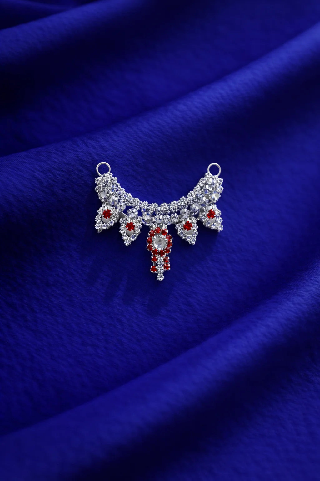 Silver red stone Laddu Gopal jewellery necklace for Thakur Ji shringar