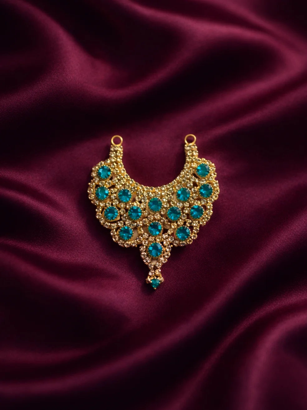 Sky blue stone Jerken necklace for deity with elegant design for divine shringar