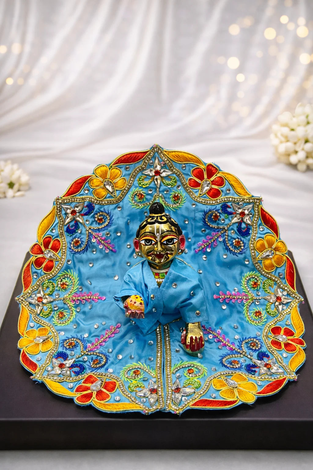 Sky blue multicolor stone work Laddu Gopal dress premium festive shringar