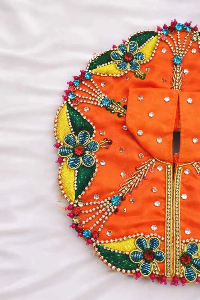 Stone Work Orange Laddu Gopal Dress