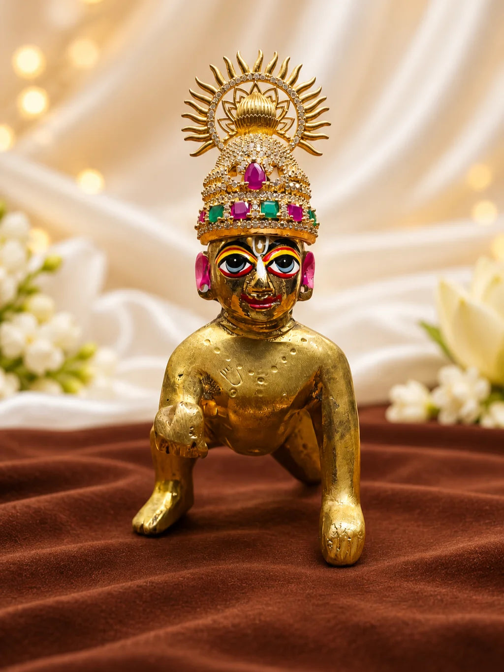 Shop Surya Kalash AD Mukut for Deity with radiant Surya-inspired styling, Kalash-inspired artistry and sparkling AD work for grand divine shringar.
