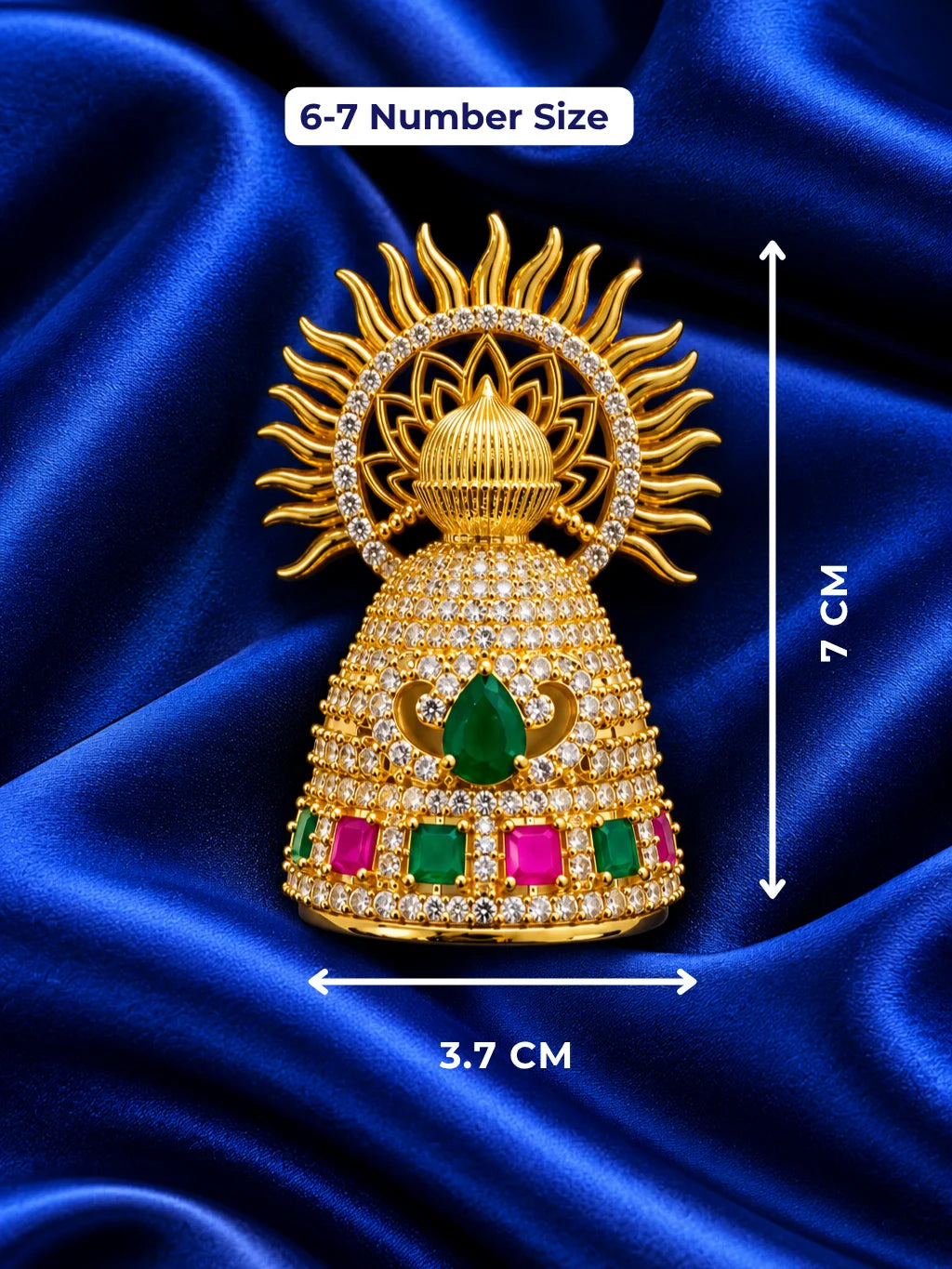 Shop Surya Kalash AD Mukut for Deity with radiant Surya-inspired styling, Kalash-inspired artistry and sparkling AD work for grand divine shringar.
