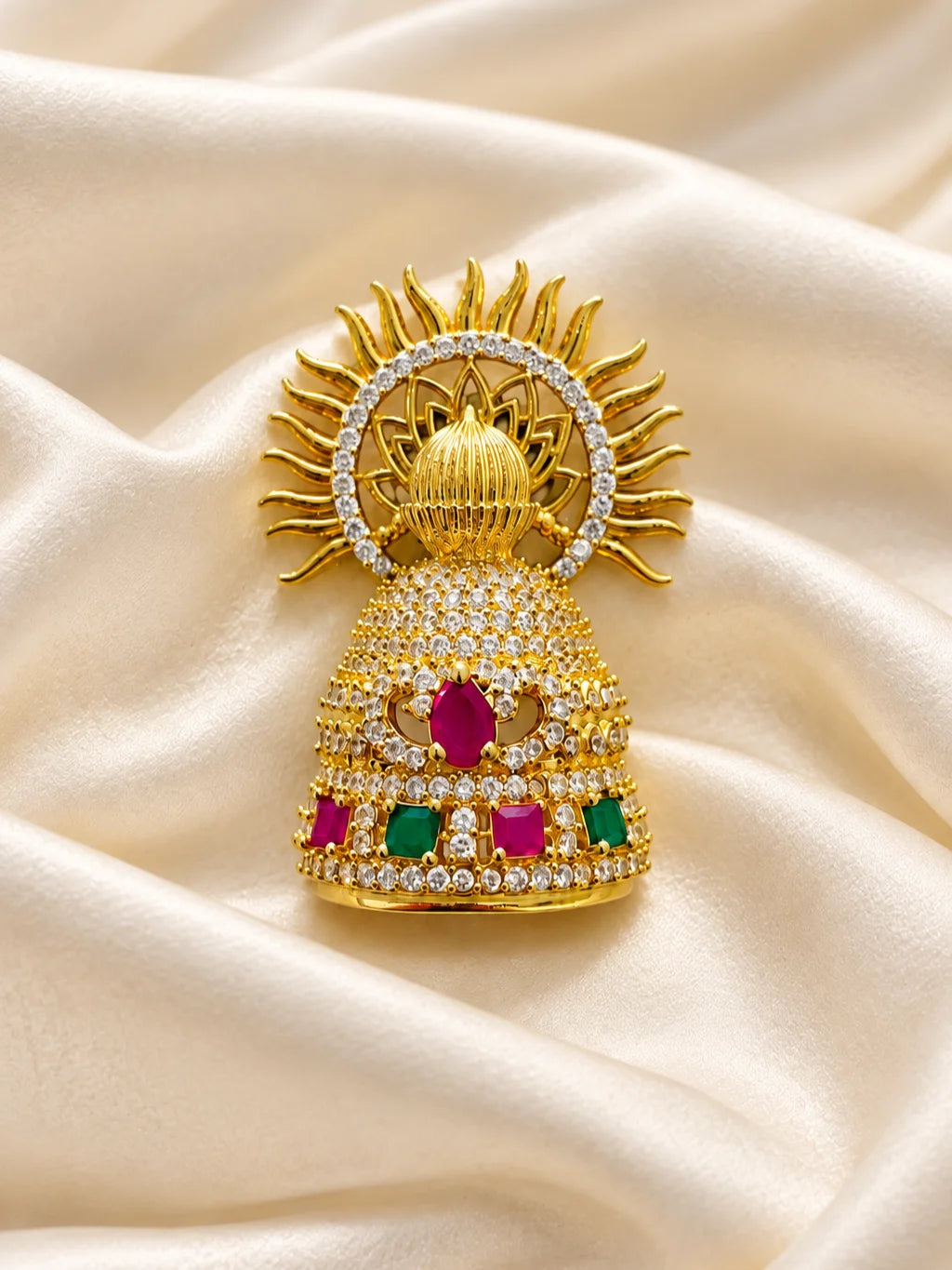 Shop Surya Kalash AD Mukut for Deity with radiant Surya-inspired styling, Kalash-inspired artistry and sparkling AD work for grand divine shringar.
