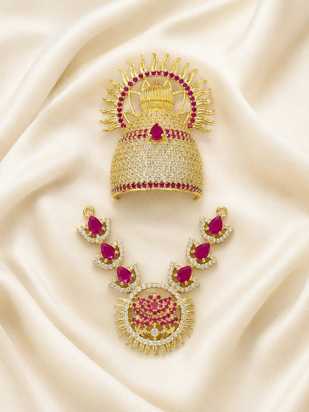 Surya Mahal AD Jewellery Set, featuring radiant stonework and a majestic design for royal everyday and festive shringar.