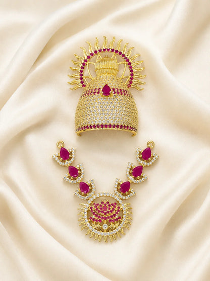Surya Mahal AD Jewellery Set, featuring radiant stonework and a majestic design for royal everyday and festive shringar.