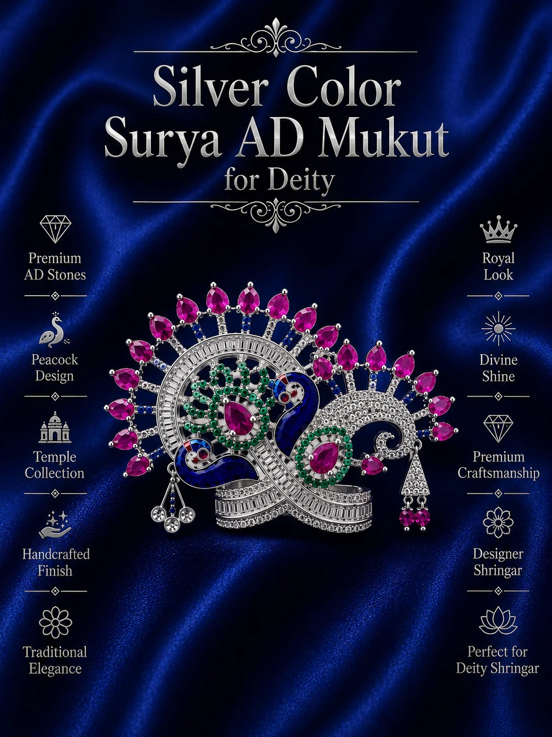 Surya AD Mukut for Laddu Gopal with sparkling American diamond crown design