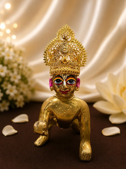 Swarnam gold-plated mukut for deities with intricate handcrafted traditional design