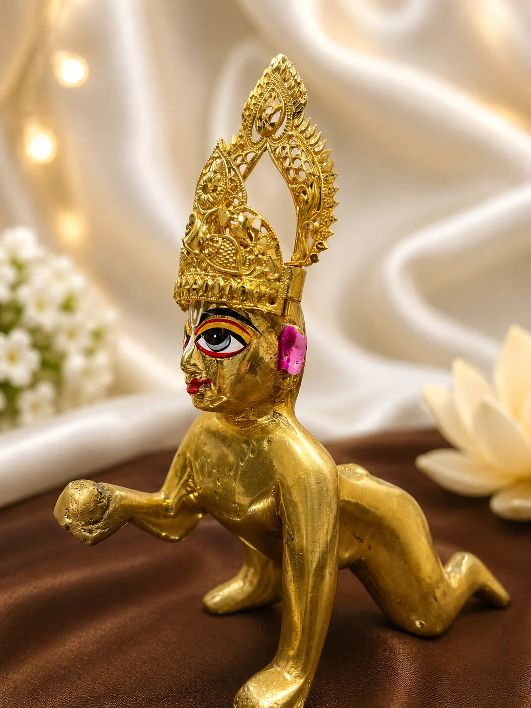 Swarnam gold-plated mukut for deities with intricate handcrafted traditional design
