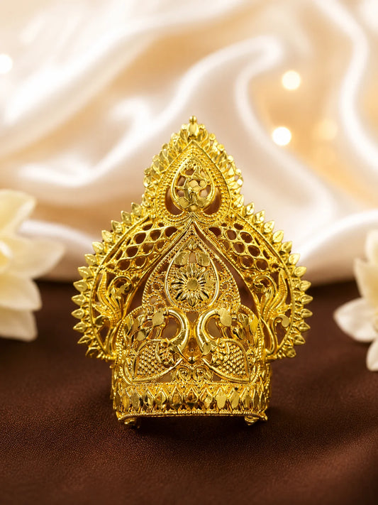 Swarnam gold-plated mukut for deities with intricate handcrafted traditional design