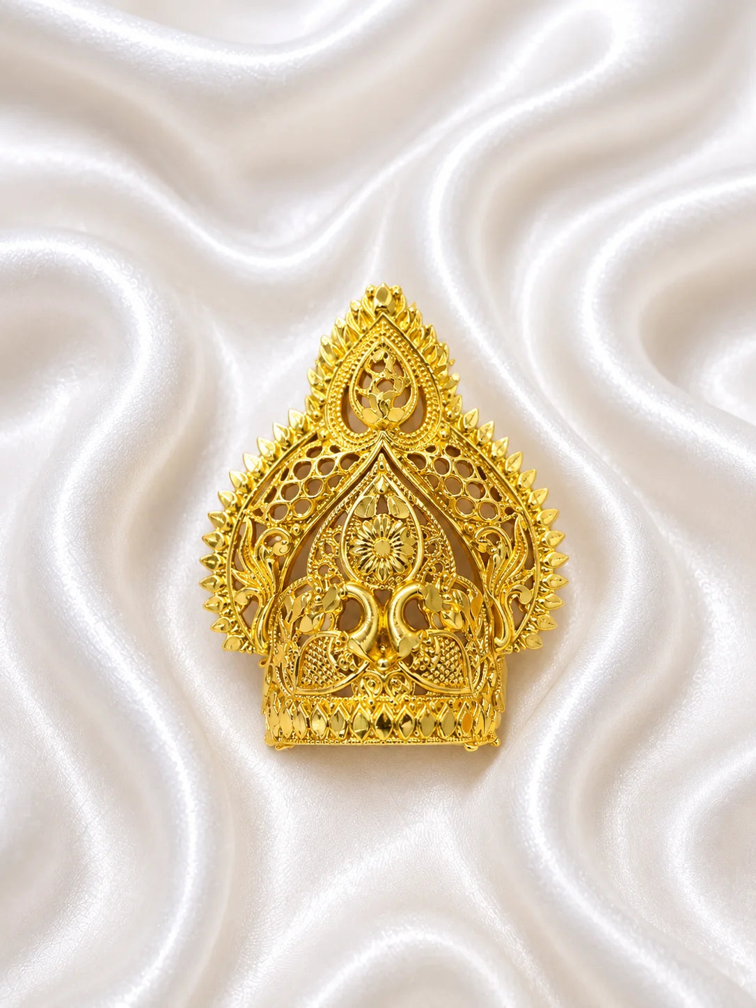 Swarnam gold-plated mukut for deities with intricate handcrafted traditional design