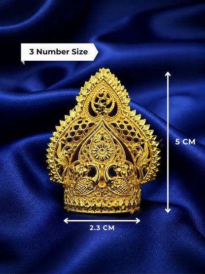 Swarnam gold-plated mukut for deities with intricate handcrafted traditional design