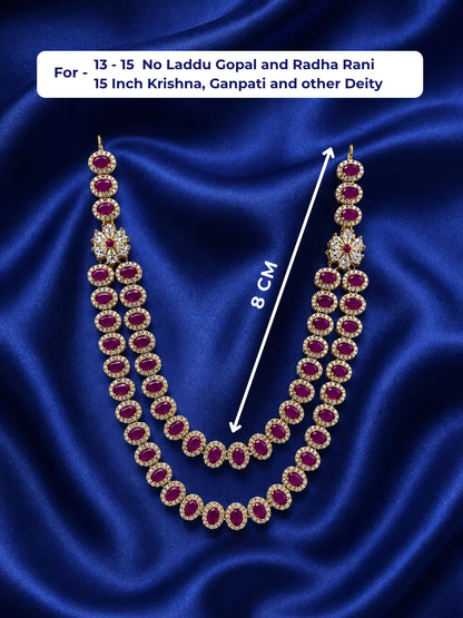 Tarangini AD Haar for Jugal Jodi, featuring sparkling AD stones and graceful layered styling for elegant Radha Krishna shringar.
