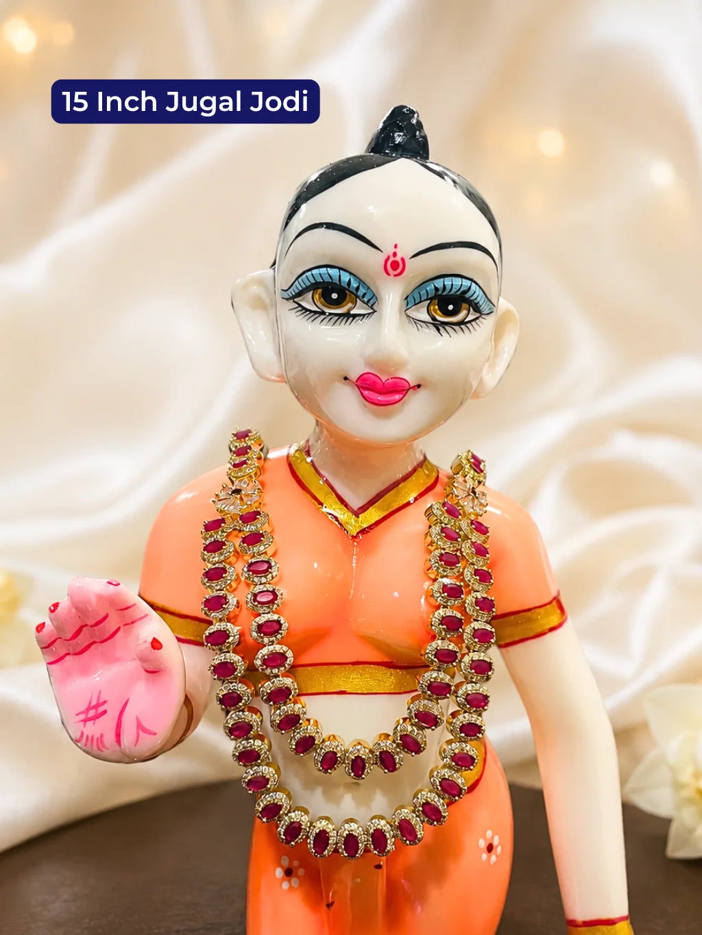 Tarangini AD Haar for Jugal Jodi, featuring sparkling AD stones and graceful layered styling for elegant Radha Krishna shringar.
