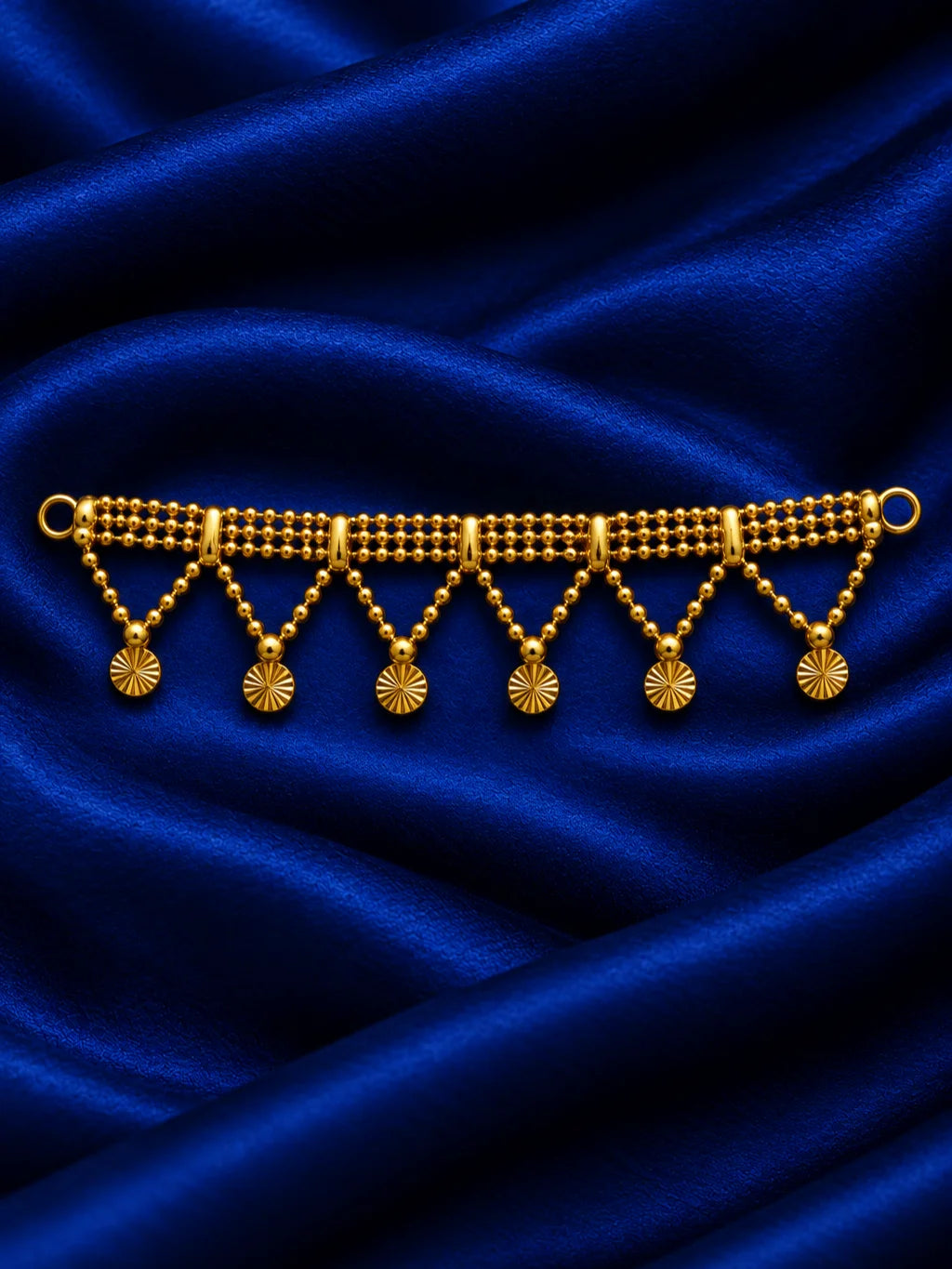 Tarini Gold Plated Nath & Kamarband Set for Deity with graceful traditional styling. An elegant jewellery set for Radha Rani and festive shringar.
