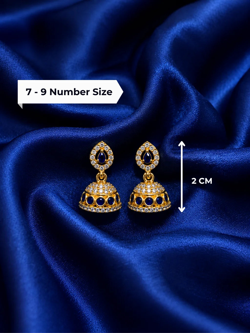Premium gold polish teardrop jhumki earrings with sparkling white American Diamonds for Ladoo Gopal Ji shringar