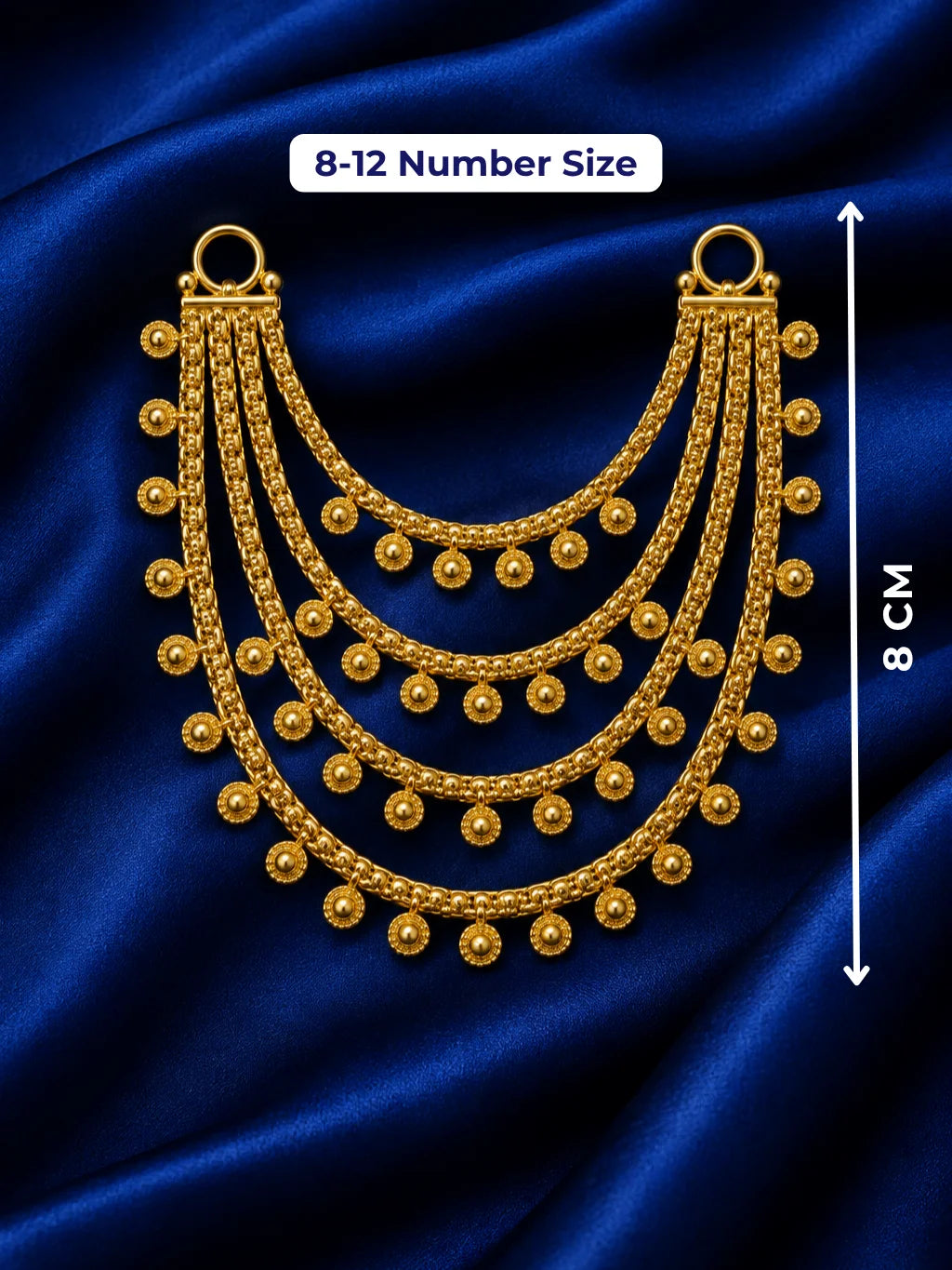 Temple Tarang Gold Plated Haar for Deity featuring graceful wave-inspired detailing and a rich temple-style finish. Perfect for Laddu Gopal & festive shringar.

