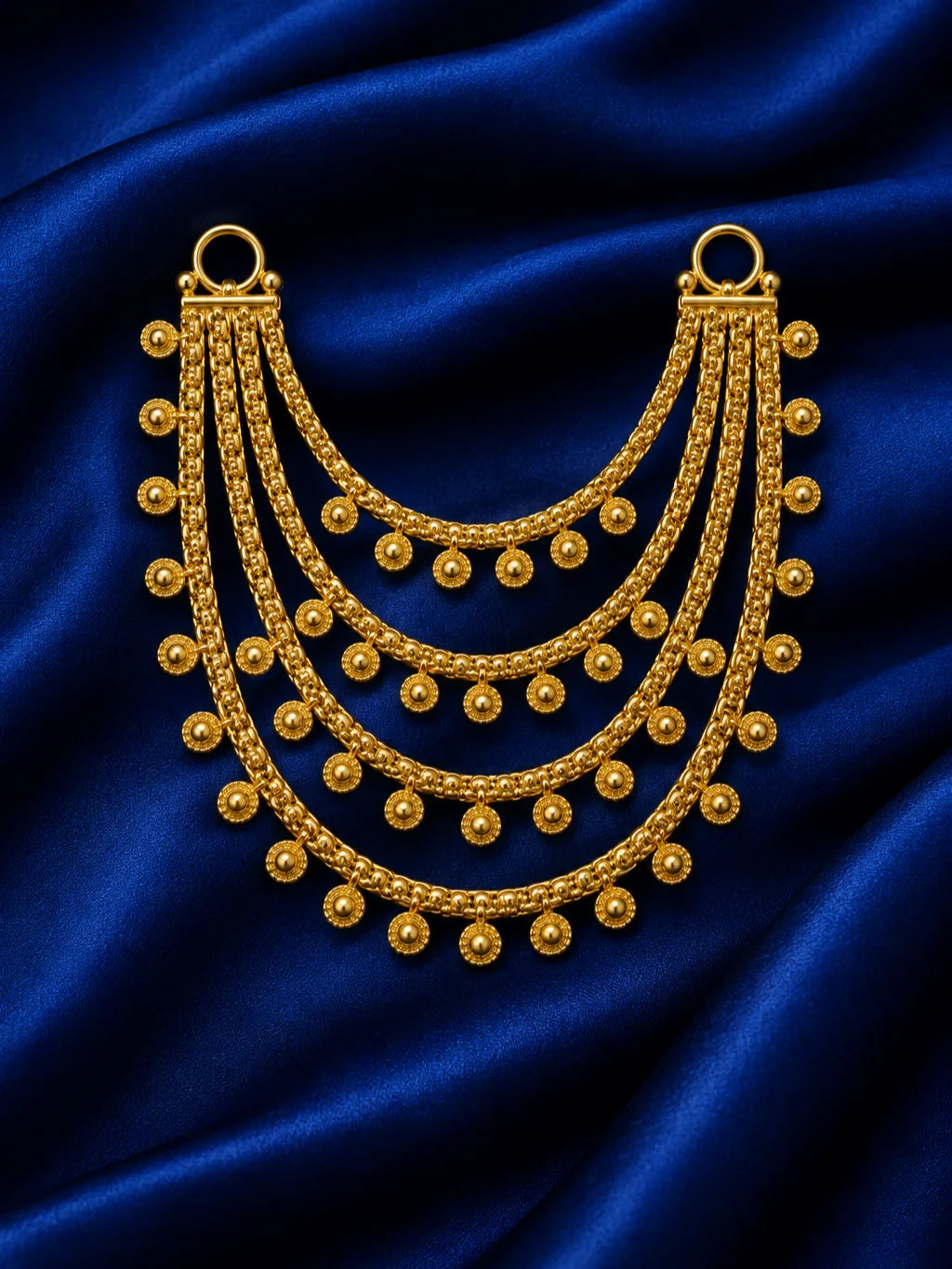 Temple Tarang Gold Plated Haar for Deity featuring graceful wave-inspired detailing and a rich temple-style finish. Perfect for Laddu Gopal & festive shringar.
