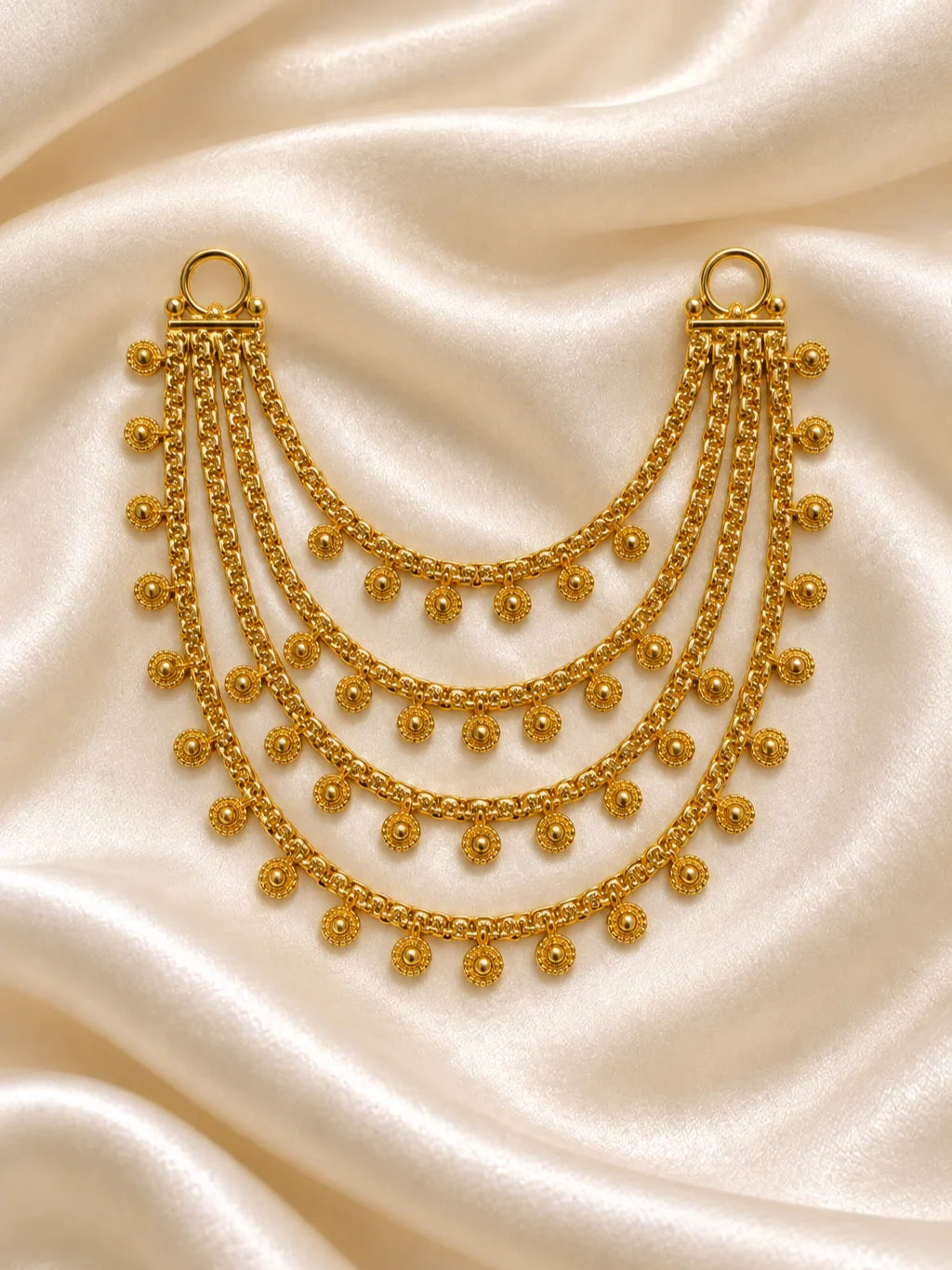 Temple Tarang Gold Plated Haar for Deity featuring graceful wave-inspired detailing and a rich temple-style finish. Perfect for Laddu Gopal & festive shringar.
