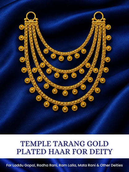 Temple Tarang Gold Plated Haar for Deity featuring graceful wave-inspired detailing and a rich temple-style finish. Perfect for Laddu Gopal & festive shringar.
