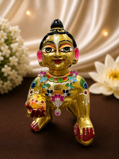 Premium gold touch multicolor rainbow floral AD stone necklace garland for Laddu Gopal Ji deity