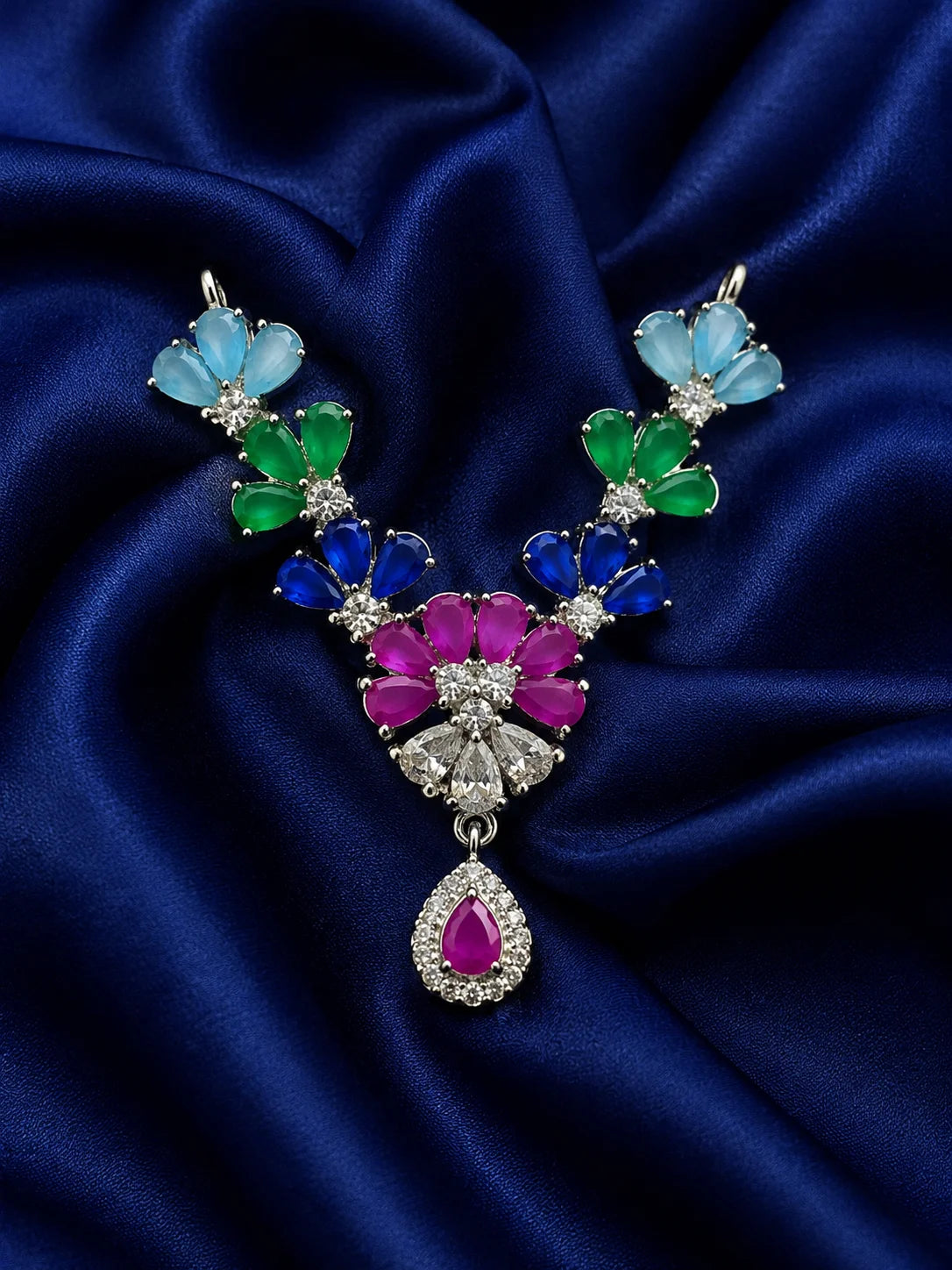 Premium gold touch multicolor rainbow floral AD stone necklace garland for Laddu Gopal Ji deity