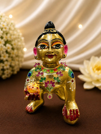 Vrindavan gold plated floral American Diamond garland with ruby and emerald stones for deity shringar