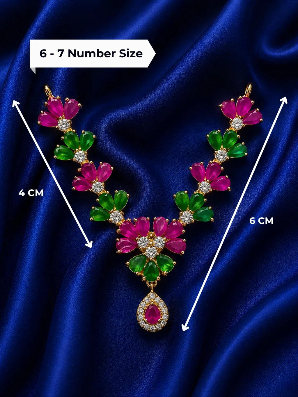 Vrindavan gold plated floral American Diamond garland with ruby and emerald stones for deity shringar
