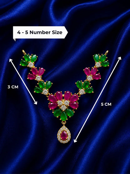 Vrindavan gold plated floral American Diamond garland with ruby and emerald stones for deity shringar