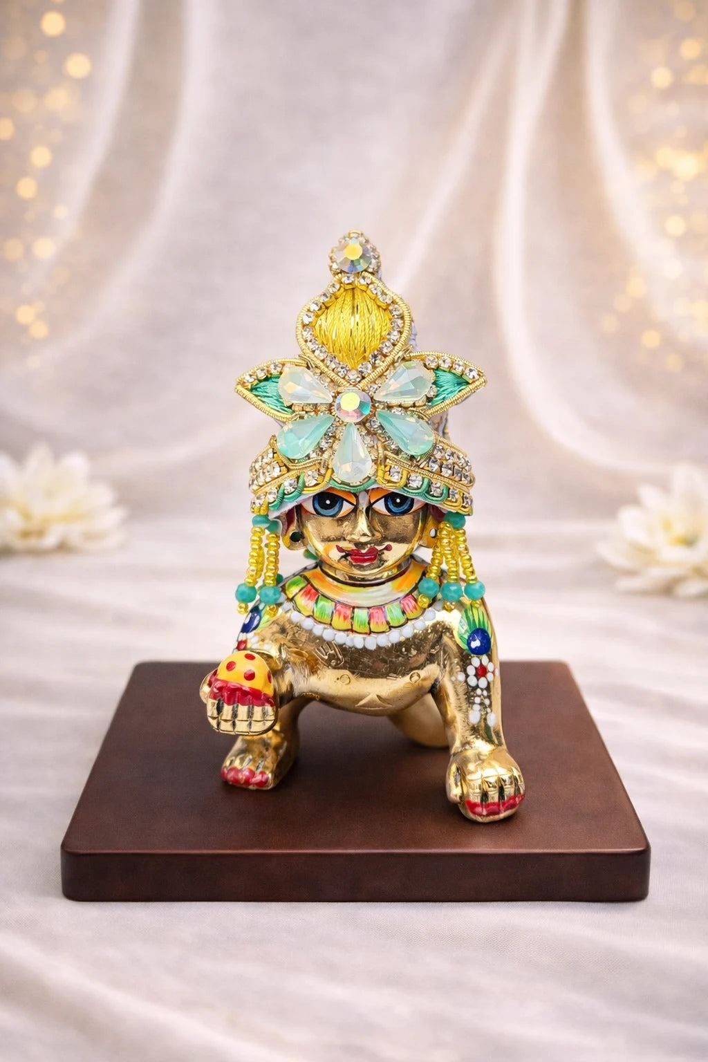 Yellow & Aqua Laddu Gopal Mukut