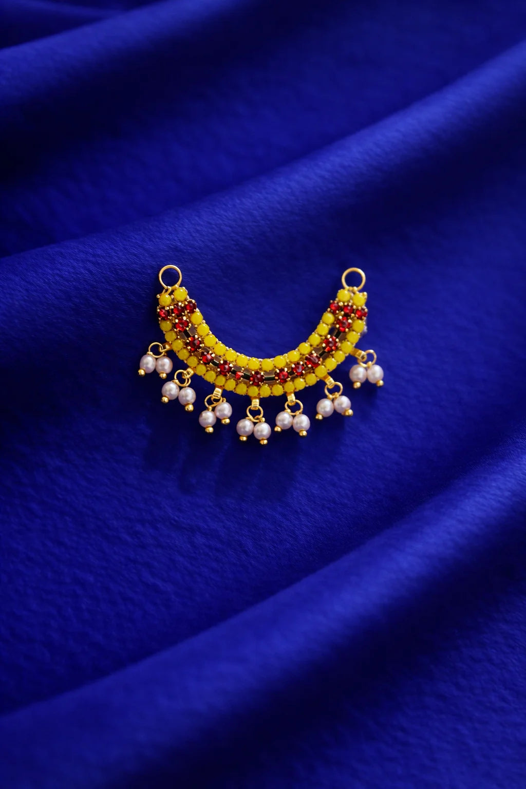 Yellow red stone white pearl Laddu Gopal jewellery necklace for Thakur Ji shringar