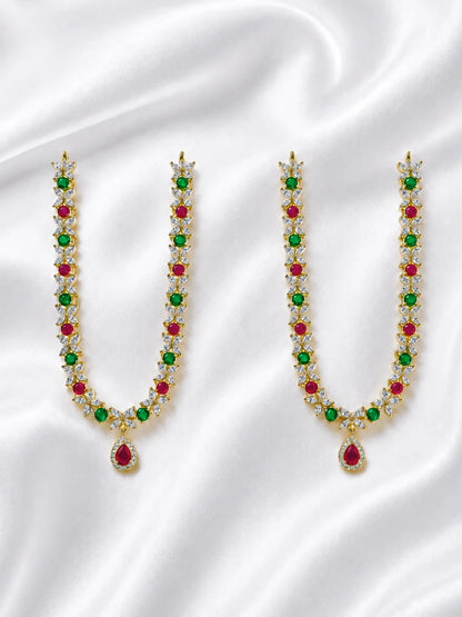 Yugalika AD Haar for Jugal Jodi, featuring sparkling AD stones for an elegant and coordinated Radha Krishna shringar.
