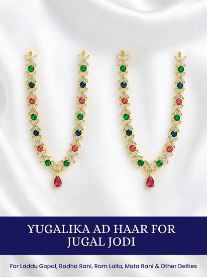 Yugalika AD Haar for Jugal Jodi, featuring sparkling AD stones for an elegant and coordinated Radha Krishna shringar.