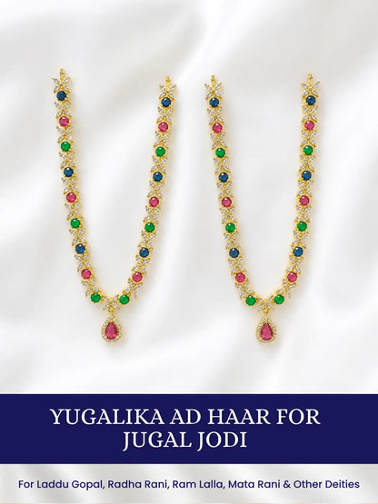 Yugalika AD Haar for Jugal Jodi, featuring sparkling AD stones for an elegant and coordinated Radha Krishna shringar.