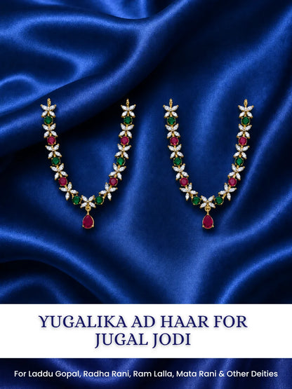 Yugalika AD Haar for Jugal Jodi, featuring sparkling AD stones for an elegant and coordinated Radha Krishna shringar.
