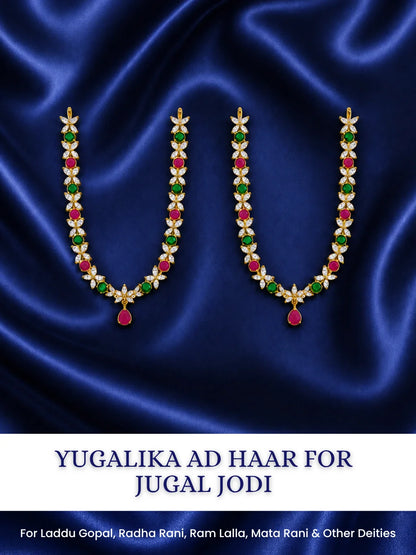 Yugalika AD Haar for Jugal Jodi, featuring sparkling AD stones for an elegant and coordinated Radha Krishna shringar.
