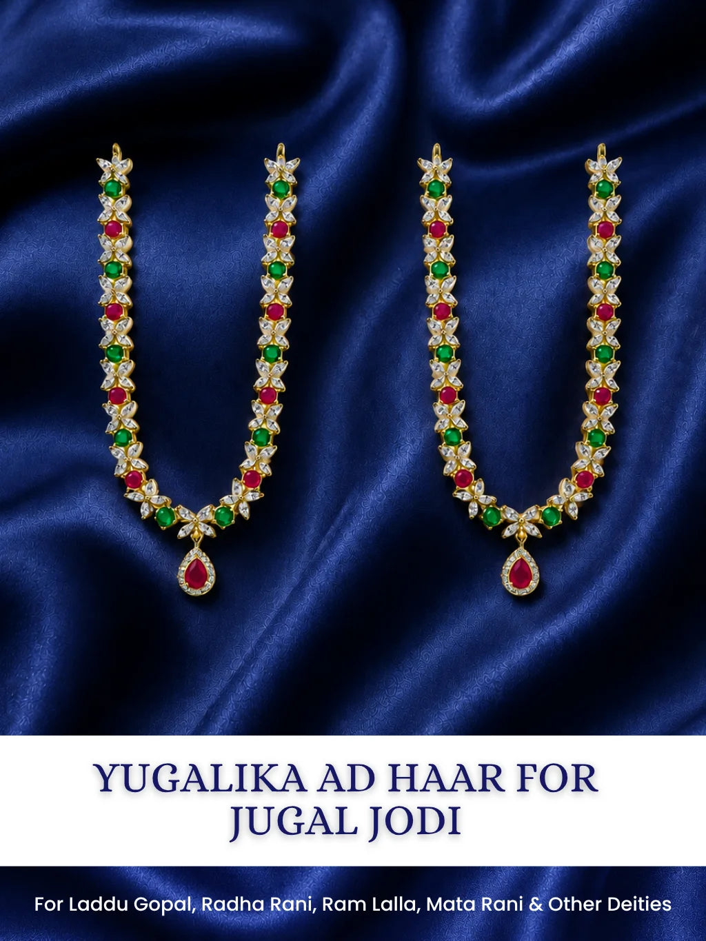 Yugalika AD Haar for Jugal Jodi, featuring sparkling AD stones for an elegant and coordinated Radha Krishna shringar.