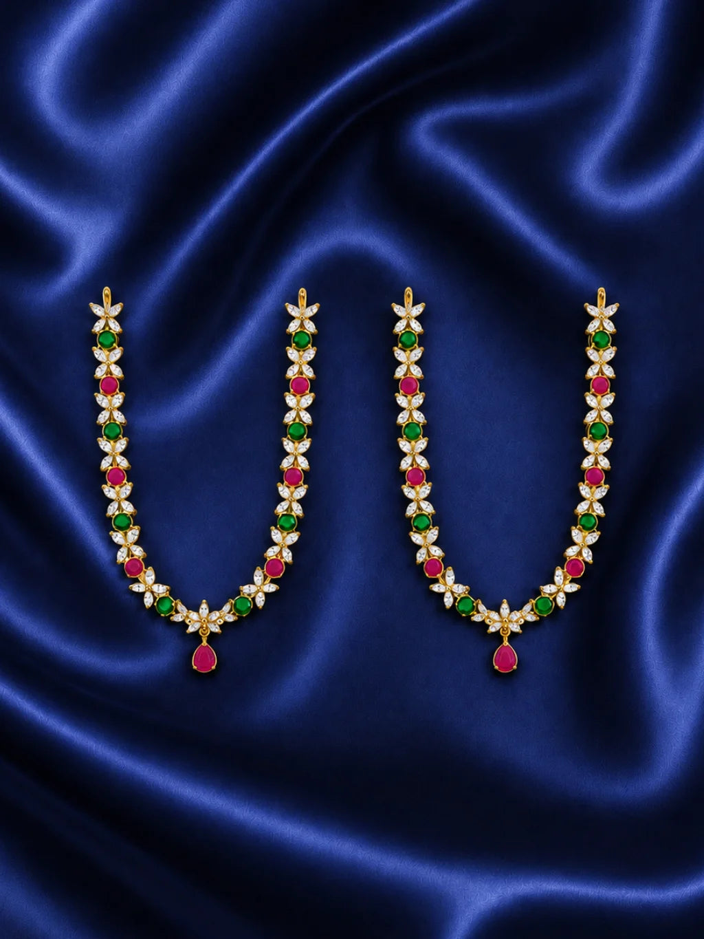 Yugalika AD Haar for Jugal Jodi, featuring sparkling AD stones for an elegant and coordinated Radha Krishna shringar.