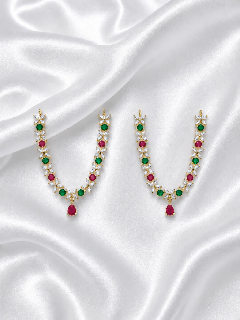 Yugalika AD Haar for Jugal Jodi, featuring sparkling AD stones for an elegant and coordinated Radha Krishna shringar.
