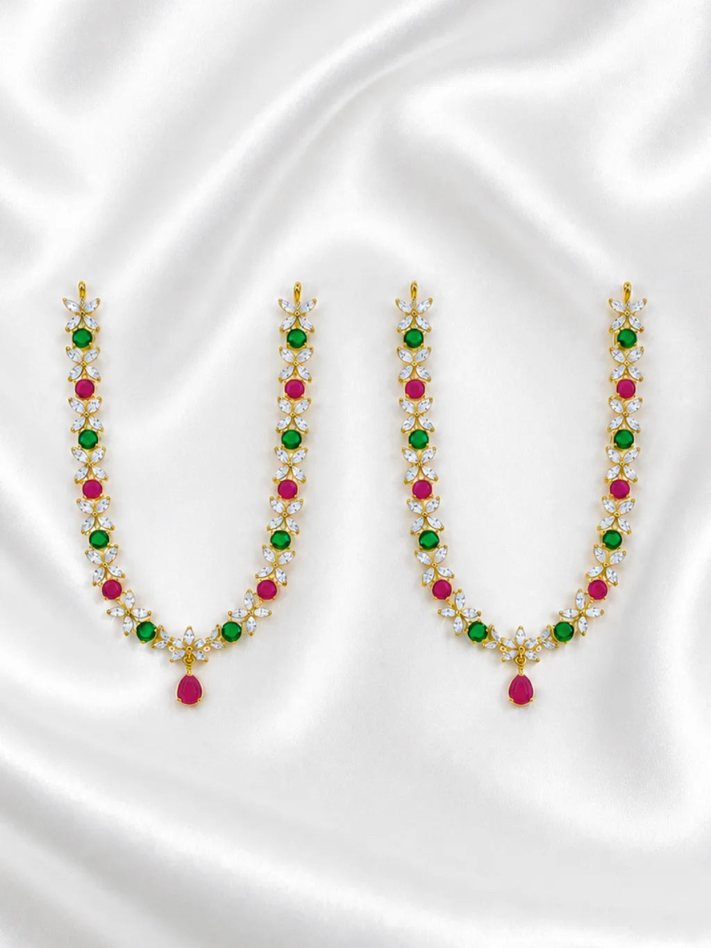 Yugalika AD Haar for Jugal Jodi, featuring sparkling AD stones for an elegant and coordinated Radha Krishna shringar.