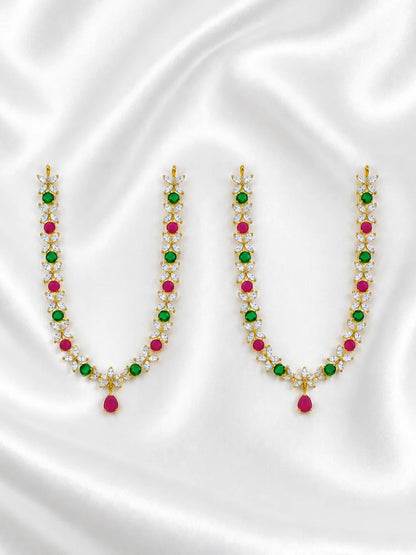 Yugalika AD Haar for Jugal Jodi, featuring sparkling AD stones for an elegant and coordinated Radha Krishna shringar.